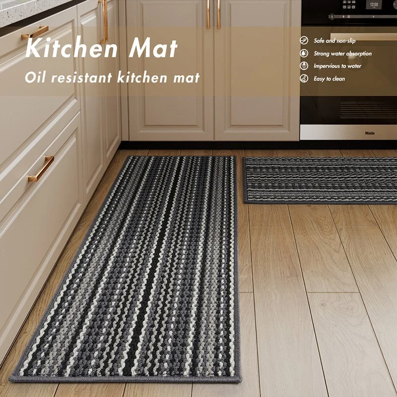 Striped Polypropylene Kitchen Rug Set – Anti-Slip & Super Absorbent Floor Mats