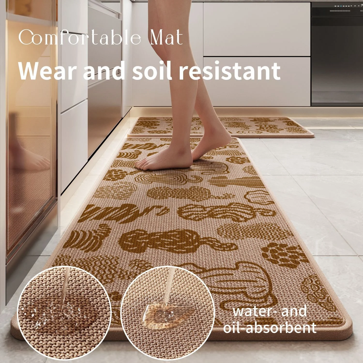 Non-Slip Super Absorbent Kitchen Rug – Stain-Resistant Woven Floor Mat with Rubber Backing