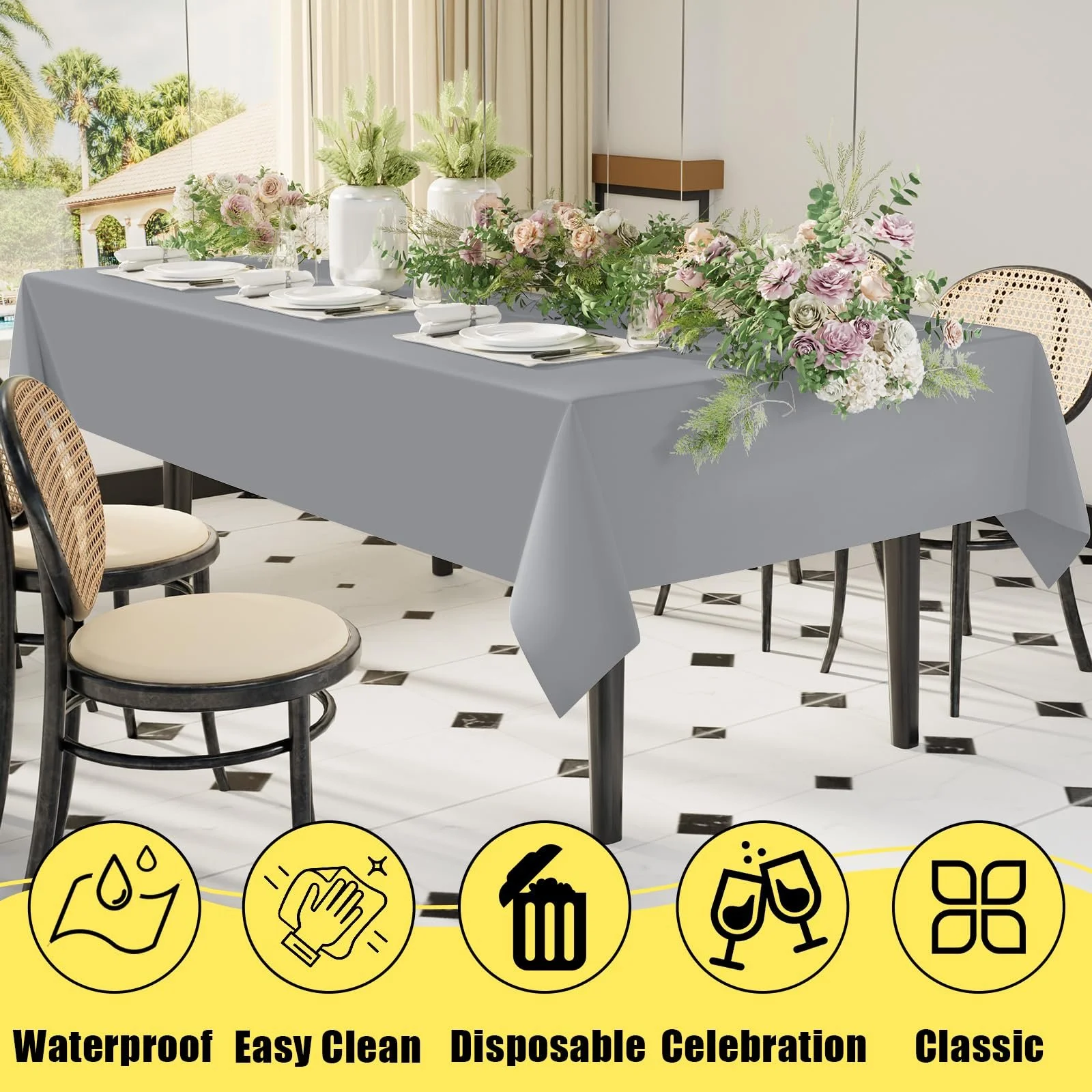 6-Pack Disposable Waterproof Tablecloths - 54x108 Inch Plastic Covers