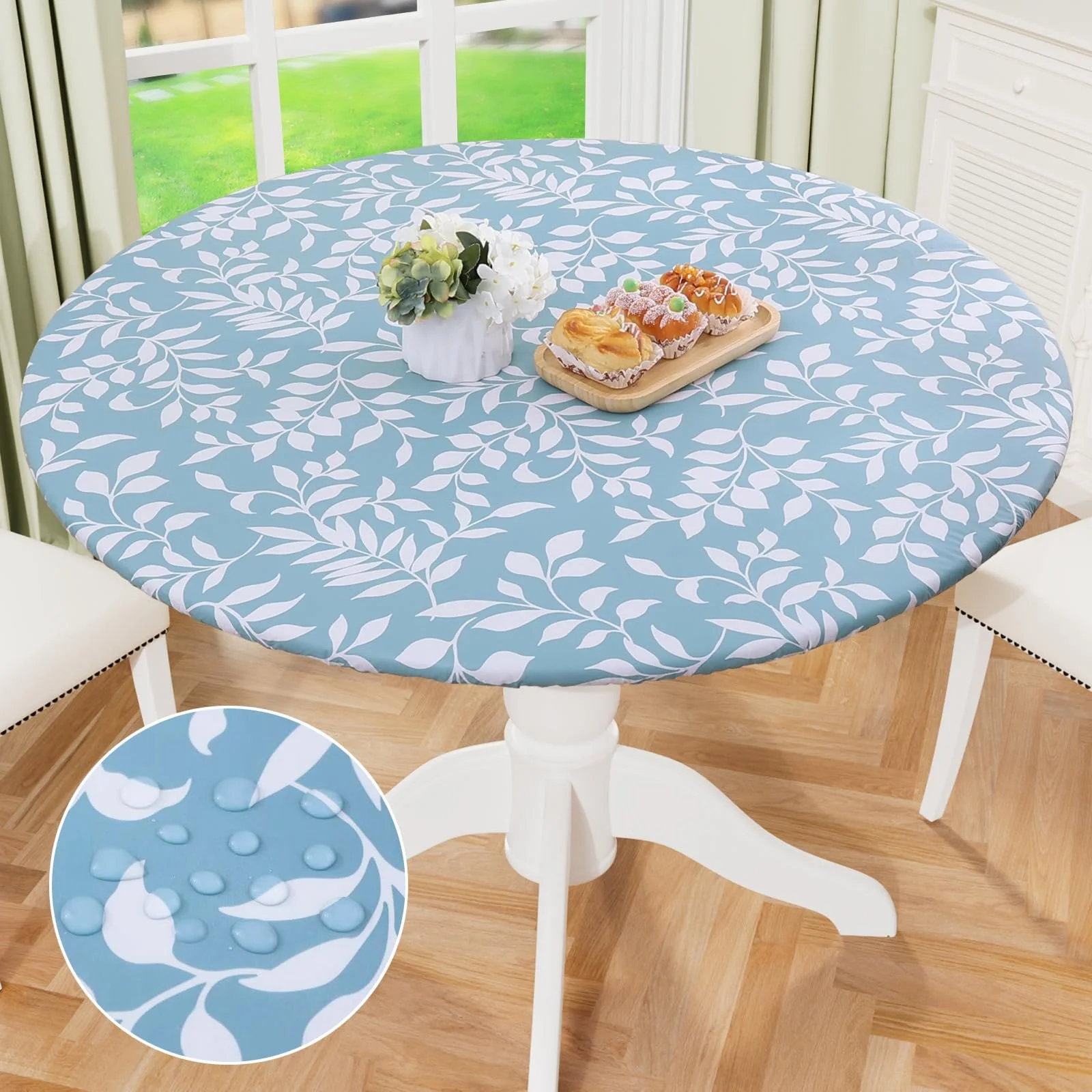 Elastic Round Vinyl Tablecloth with Flannel Backing – Waterproof & Fitted