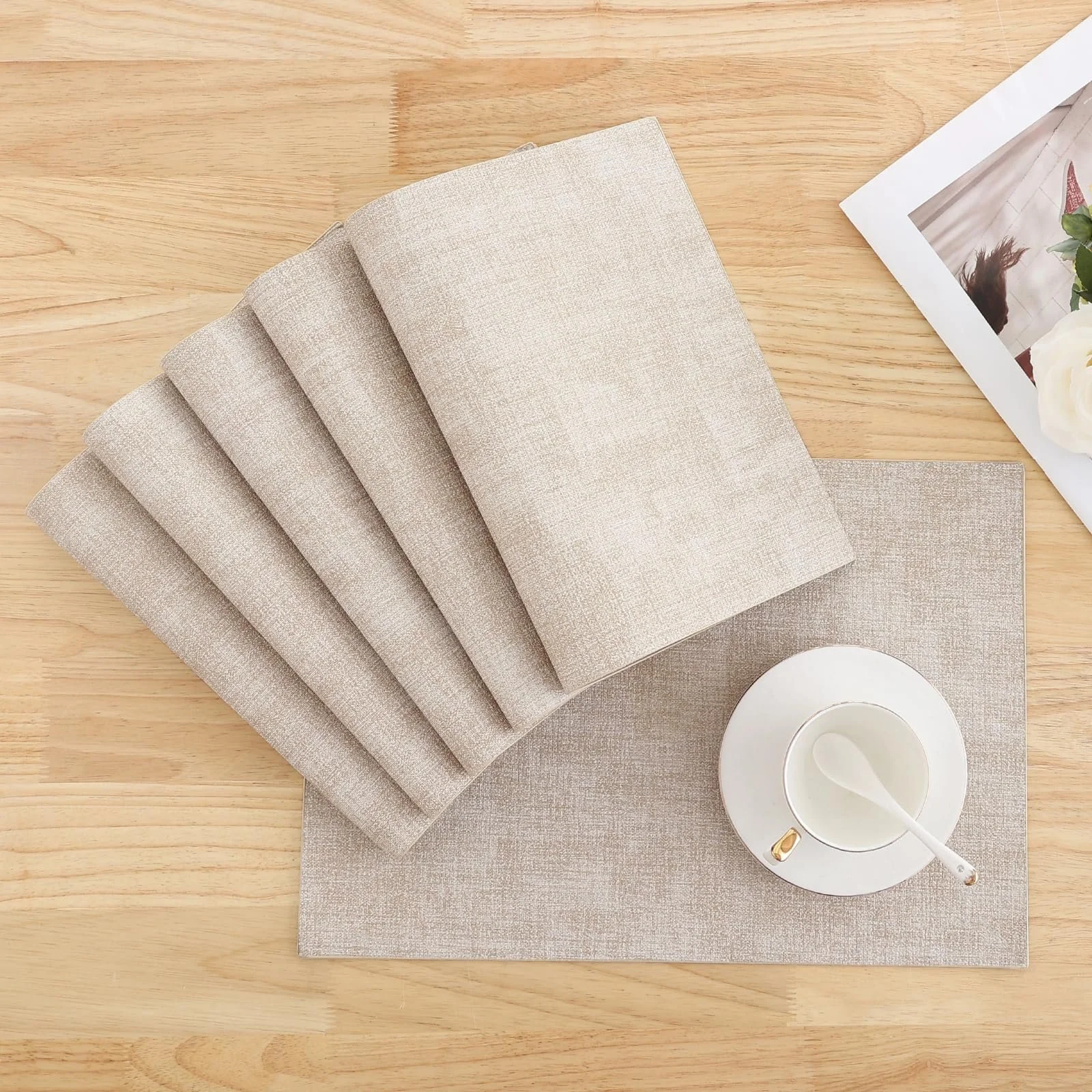 Faux Leather Table Placemats Set of 6 – Non-Slip, Heat Resistant, Waterproof PU Mats