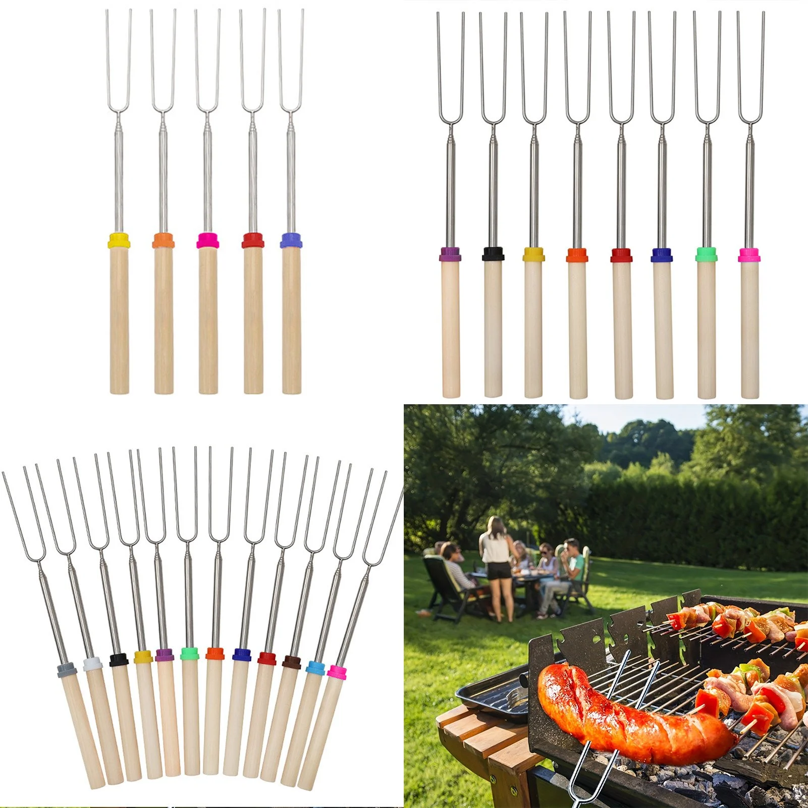 Adjustable Stainless Steel Telescopic BBQ Forks for Outdoor Roasting