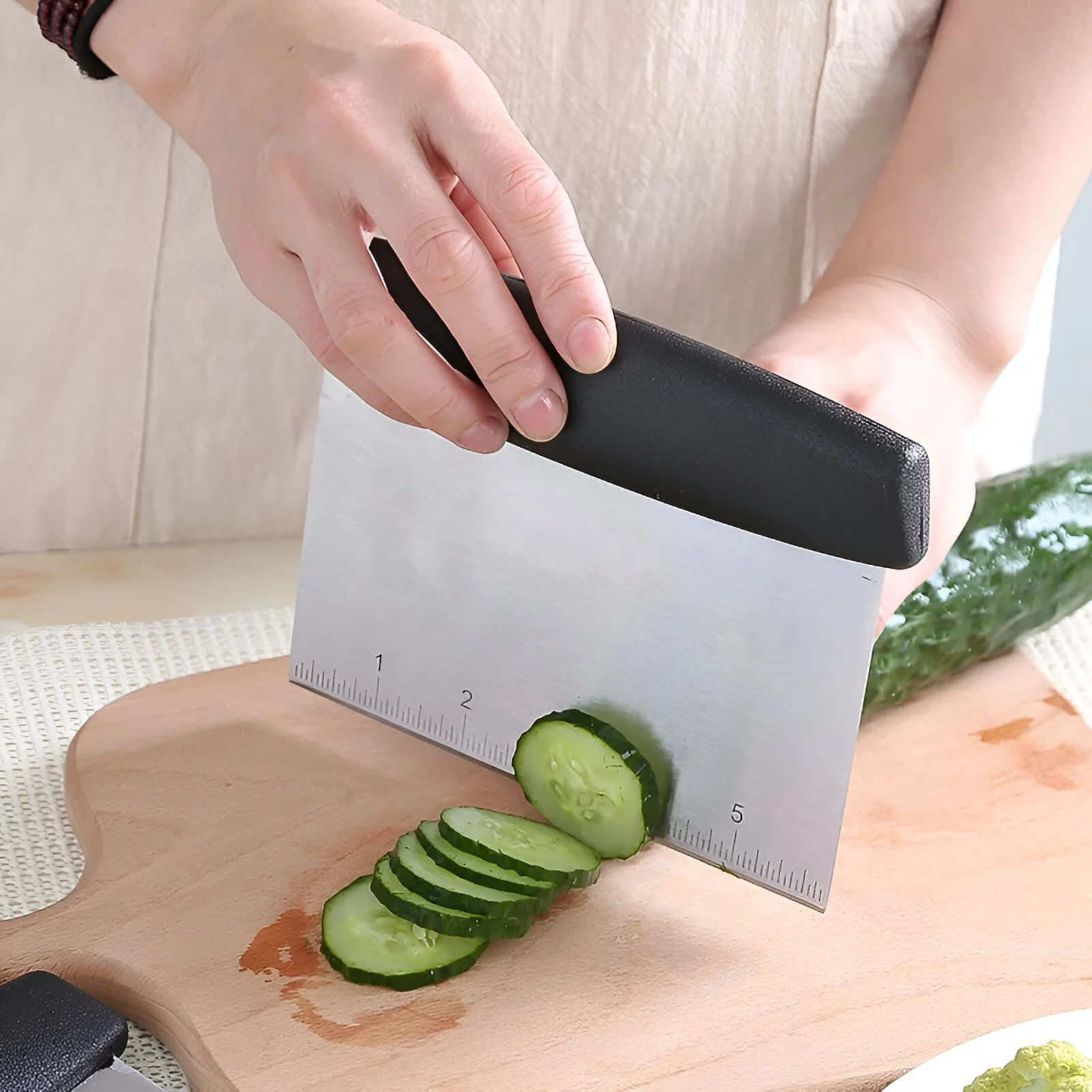 Stainless Steel Pastry & Dough Scraper with Measurement Scale – Non-Slip Handle