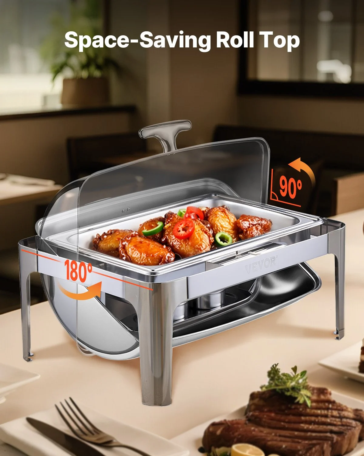 9QT Roll Top Chafing Dish Buffet Set - Stainless Steel Catering Server