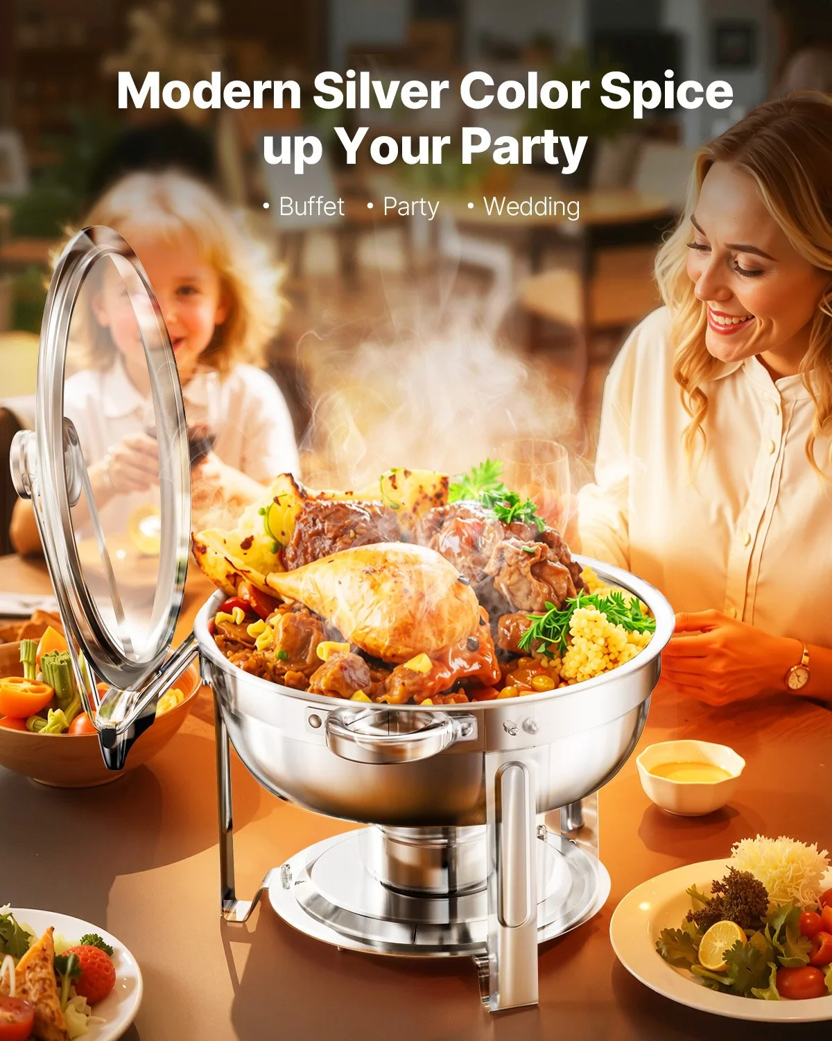 4 Pack Stainless Steel Chafing Dish Set - Buffet Warmer with Glass Lid