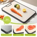 Double Sided Stainless Steel & Wheat Straw Cutting Board - Anti-Bacterial Kitchen Essential