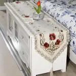 Rustic Floral Embroidered Table Runner with Tassels – Pink & Red Elegance