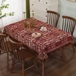 Geometric Chenille Tablecloth with Tassel Edges – Elegant Embroidered Dining Cover