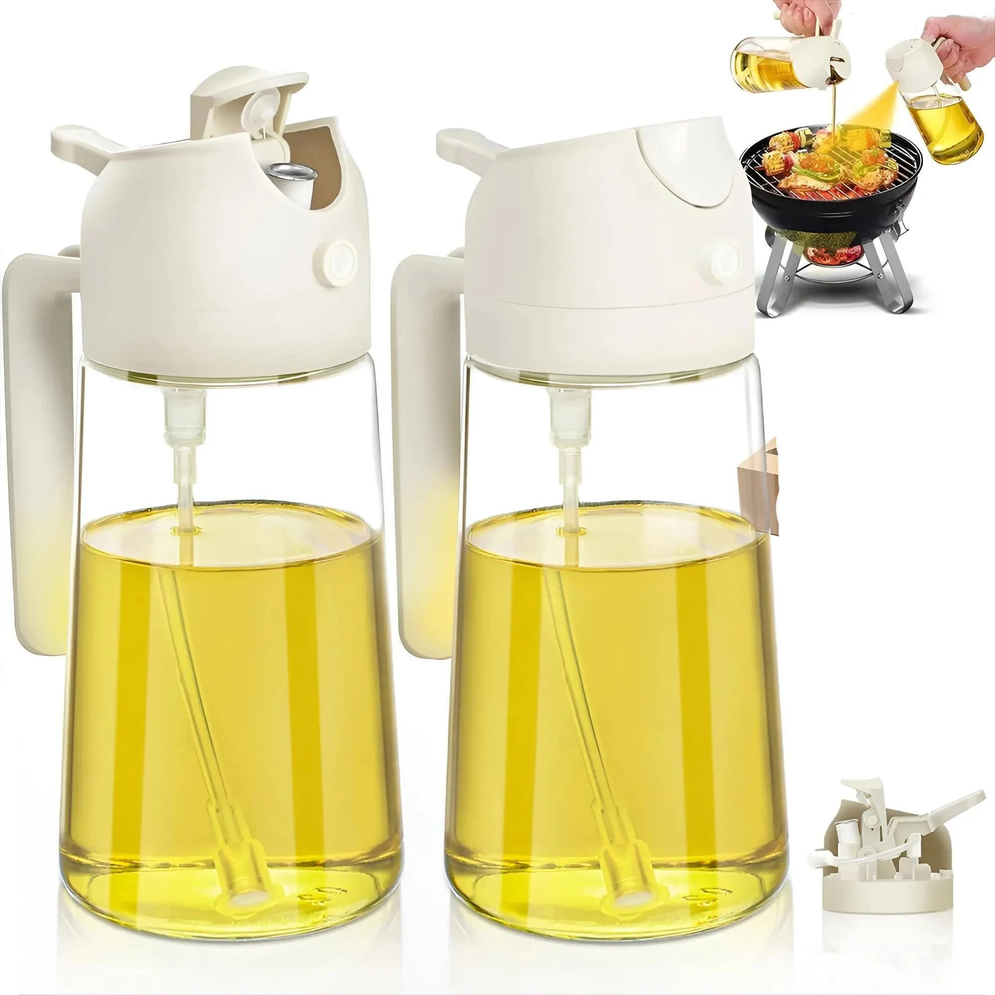 2-in-1 Oil Sprayer & Pourer Bottle – 16oz Refillable Kitchen Dispenser