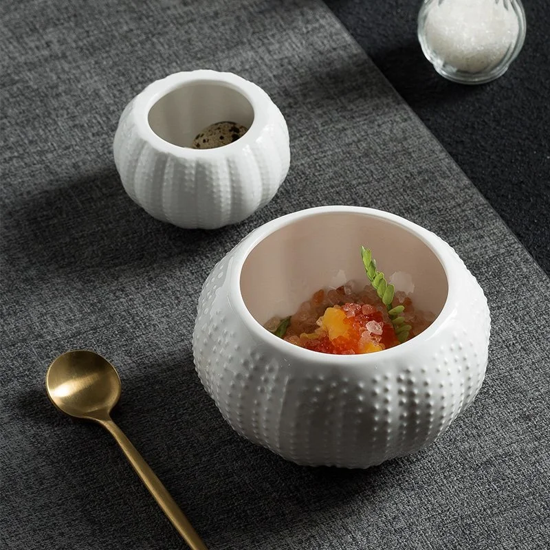 Elegant White Ceramic Dinner Plate & Creative Dessert Bowl Set