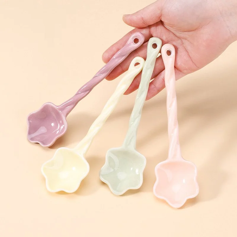 Cute Ceramic Cartoon Spoon with Long Handle – Coffee, Dessert & Ice Cream