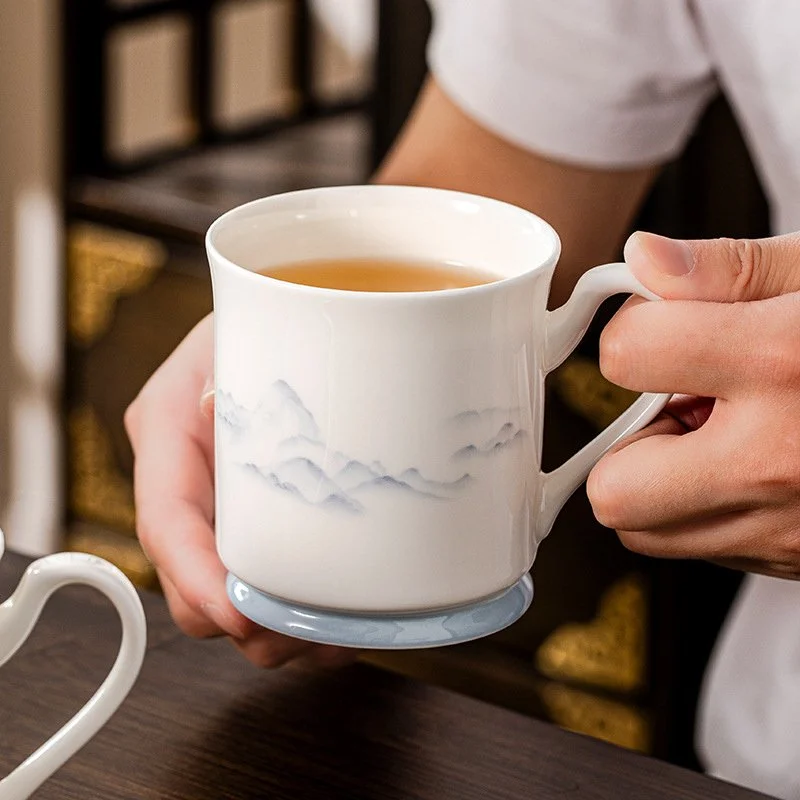 Large Porcelain Ceramic Mug with Landscape Design – 10 oz Capacity