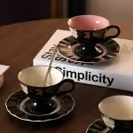 Elegant Black Lily Ceramic Coffee Cup & Saucer Set for Tea & Coffee