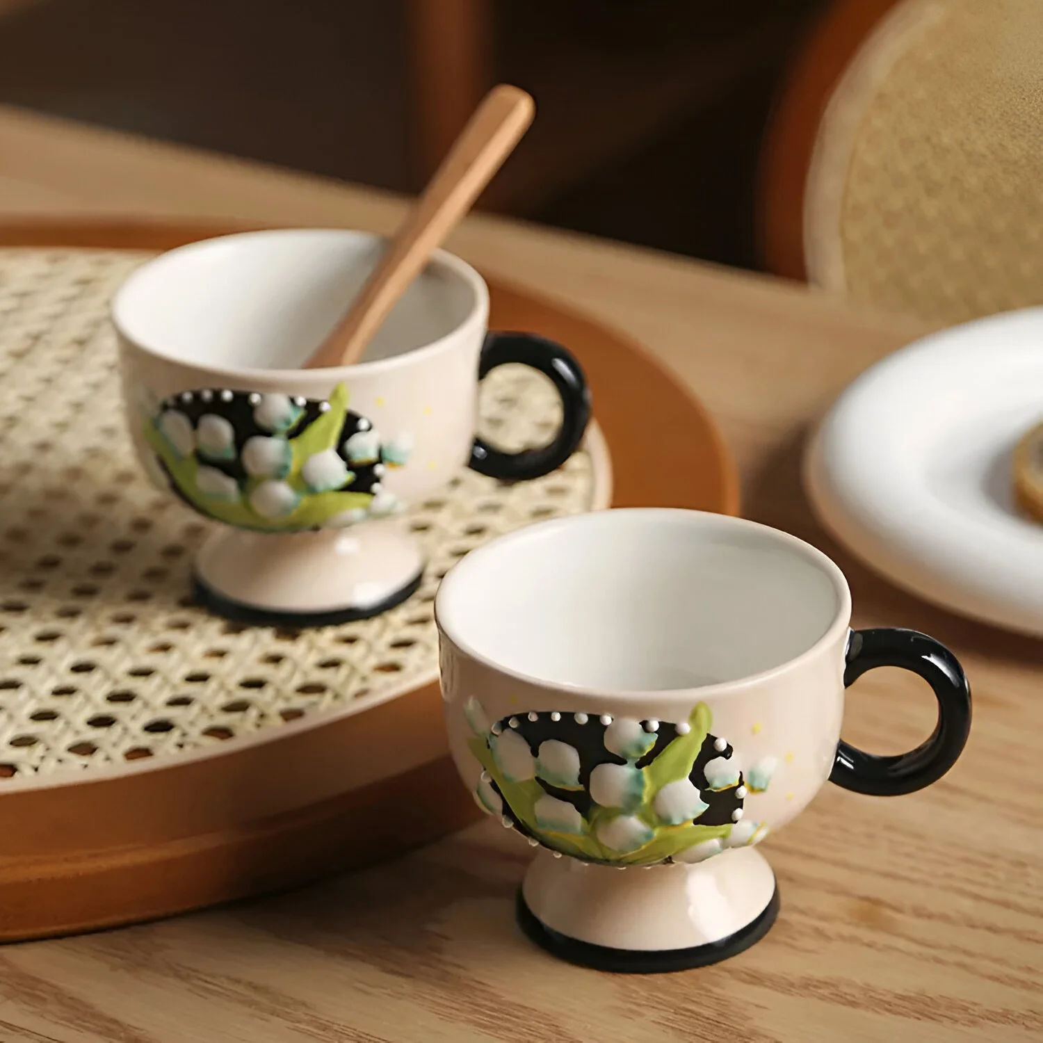 Hand Painted Lily of the Valley Ceramic Coffee Cup – Eco-Friendly Floral Tea Mug