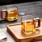 Glass Coffee Mug with Walnut Handle - 3oz Heat-Resistant Small Cup