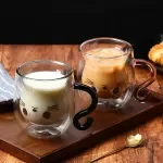 250ml Double Wall Cat Glass Mug – Heat-Resistant Cute Coffee Cup