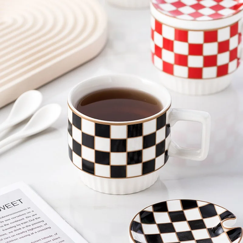Retro Geometric Plaid Ceramic Coffee Mug