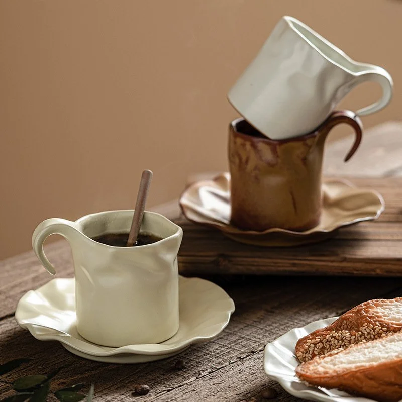 Matte Ceramic Coffee Cup and Saucer Set with Spoon