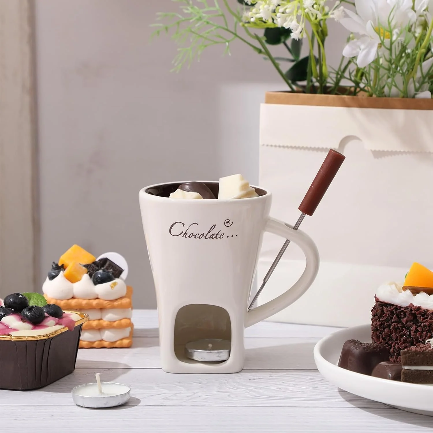 European Ceramic Fondue Mug with Fork