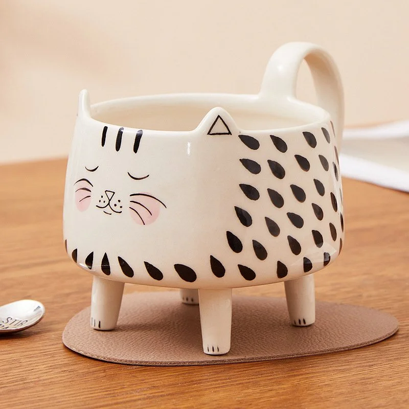 Creative Korean Cartoon Cat Ceramic Mug – Cute Four-Legged Coffee & Tea Cup