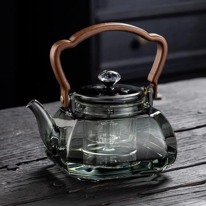 1000ML Heat Resistant Octahedral Glass Teapot with Lifting Beam – Dual Use Kettle