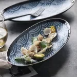 11 Inch Japanese Ceramic Fish Dish – Oval Ripple Porcelain Plate