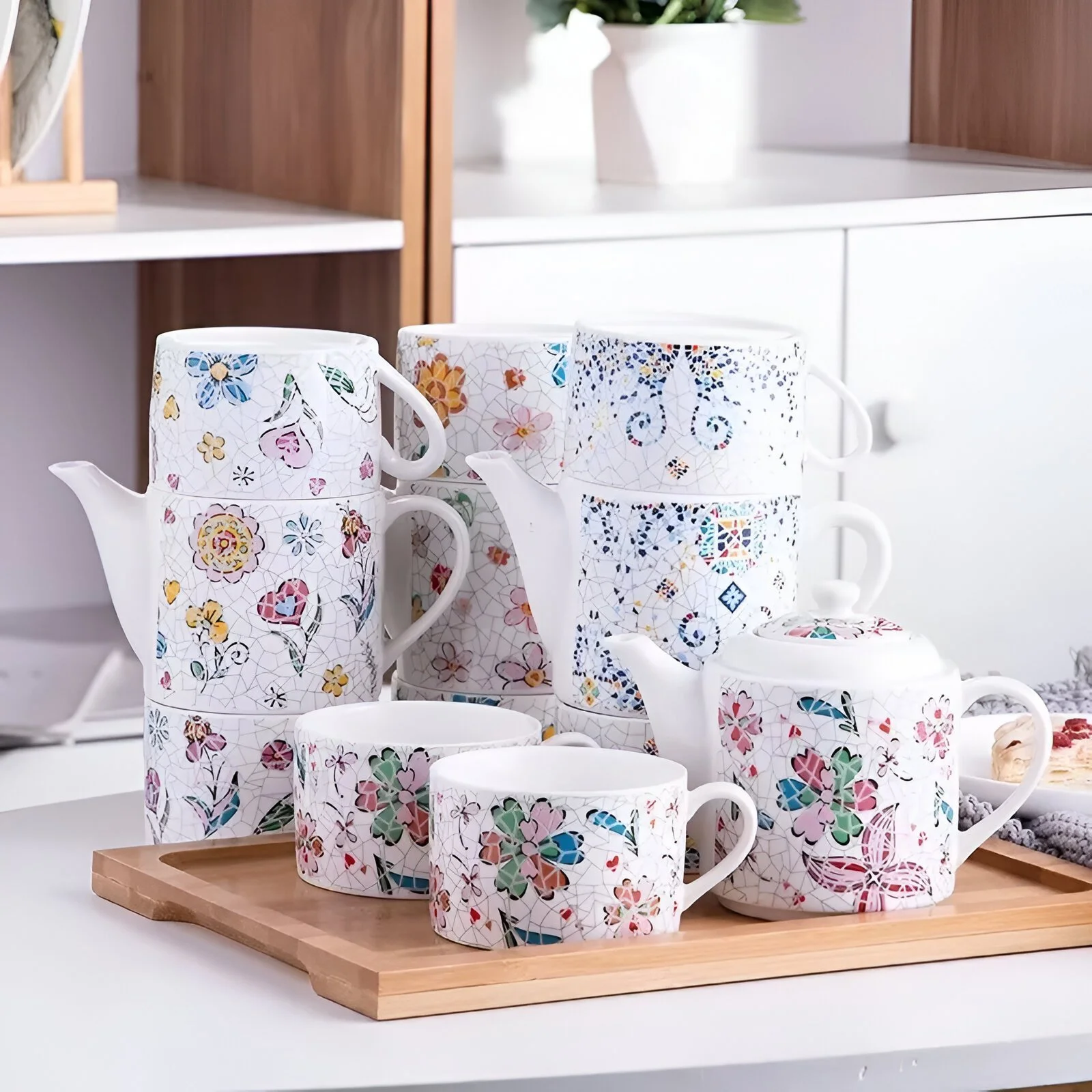 Ceramic Teaware Set with Teapot and 2 Cups
