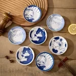 Korean Cute Ceramic Cat Sauce Dish – Creative Round Snack & Dipping Plate