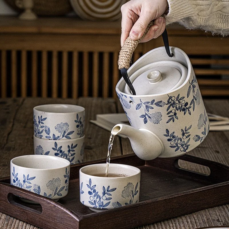 Japanese Hand-Painted Blue & White Porcelain Tea and Coffee Set