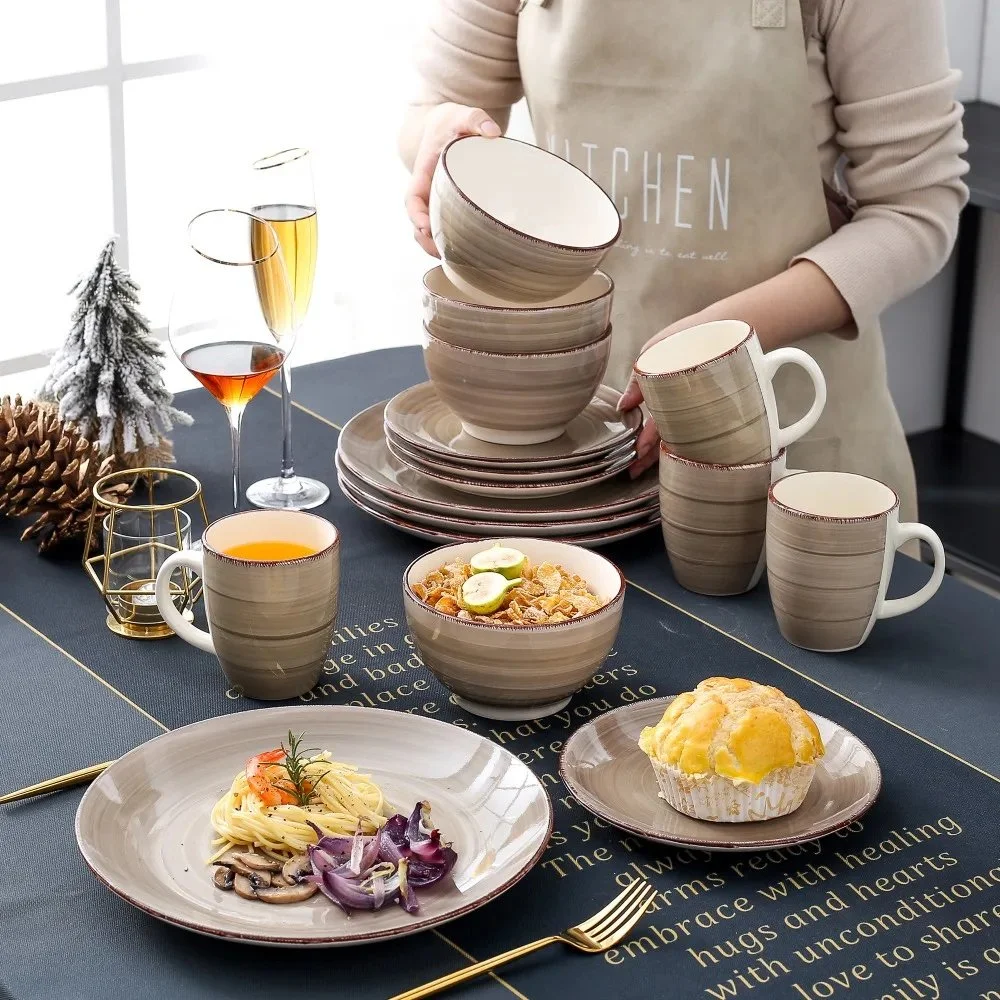 16-Piece Porcelain Dinnerware Set with Plates, Bowls & Mugs – Vintage Look