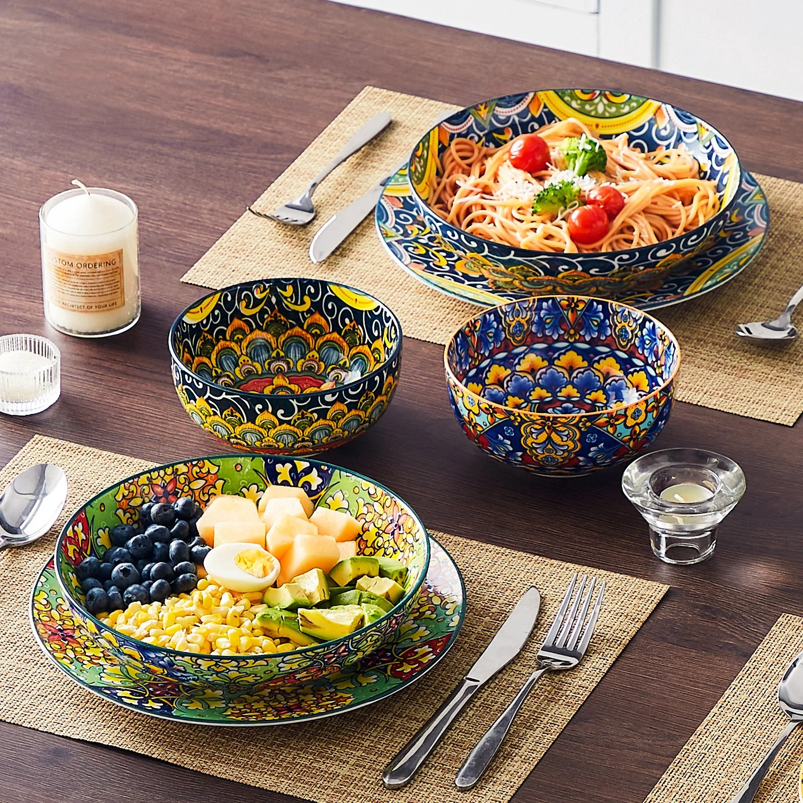 Colorful Ceramic Pasta and Soup Bowls Set – 42 oz Large Capacity, Oven & Dishwasher Safe