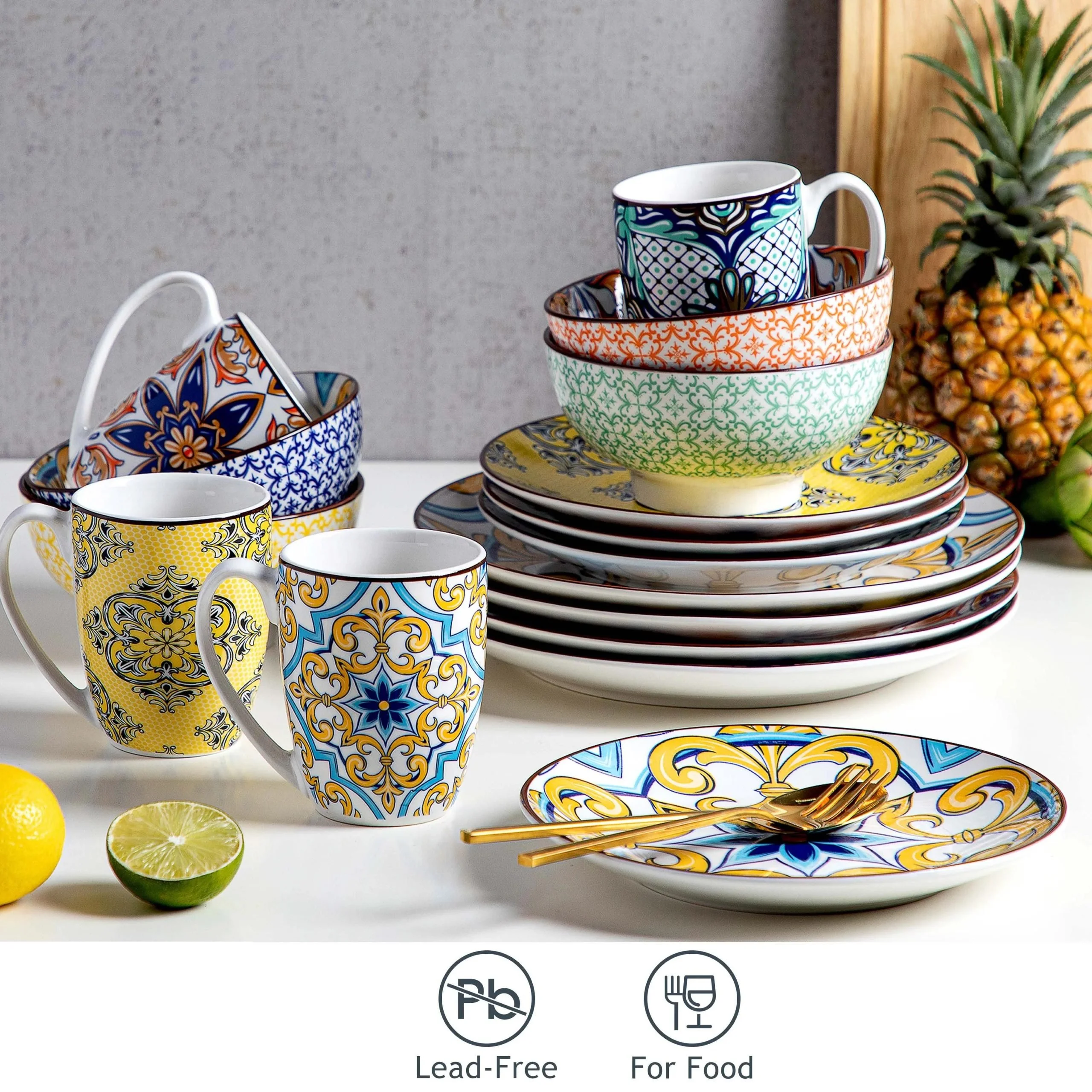 Jasmin Porcelain Dinnerware Set - 16 Piece Elegant Patterned Tableware