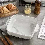 Marble Grey Ceramic Baking Dish Set with Handle – 50 oz Au Gratin Pans