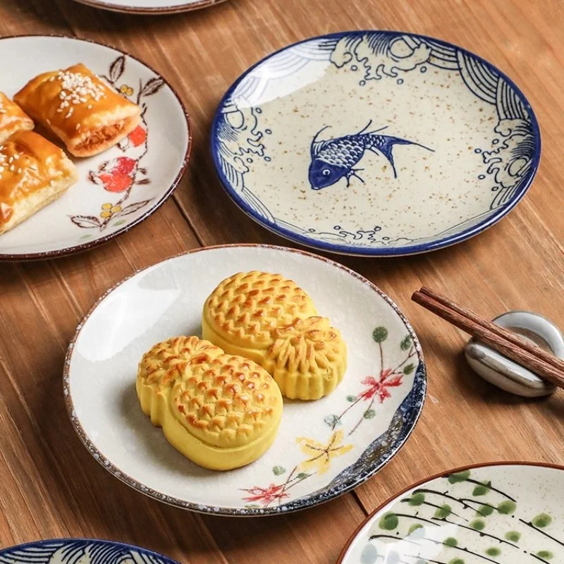 Retro Japanese Ceramic Sushi & Dessert Plate – 6 Inch Artistic Tableware