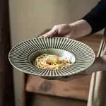 Vintage Light Gray Striped Ceramic Soup Bowl – Modern Tableware for Everyday Dining