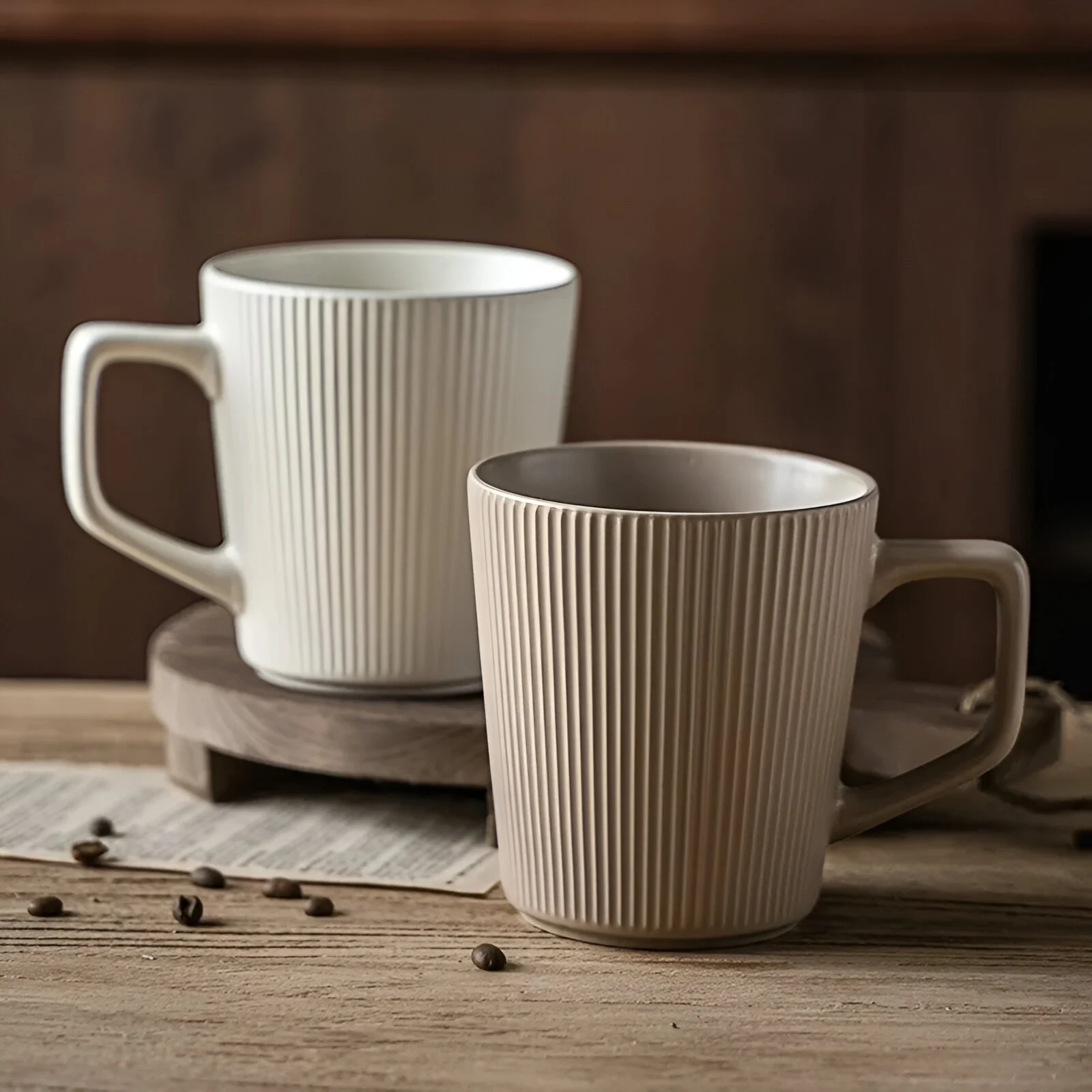 Japanese Retro Relief Ceramic Mug – High-End Minimalist Coffee Cup