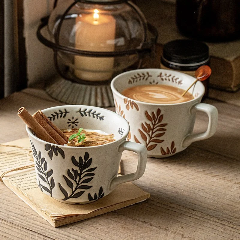 Japanese Handmade Ceramic Coffee Mug – Green Leaf Pottery Cup
