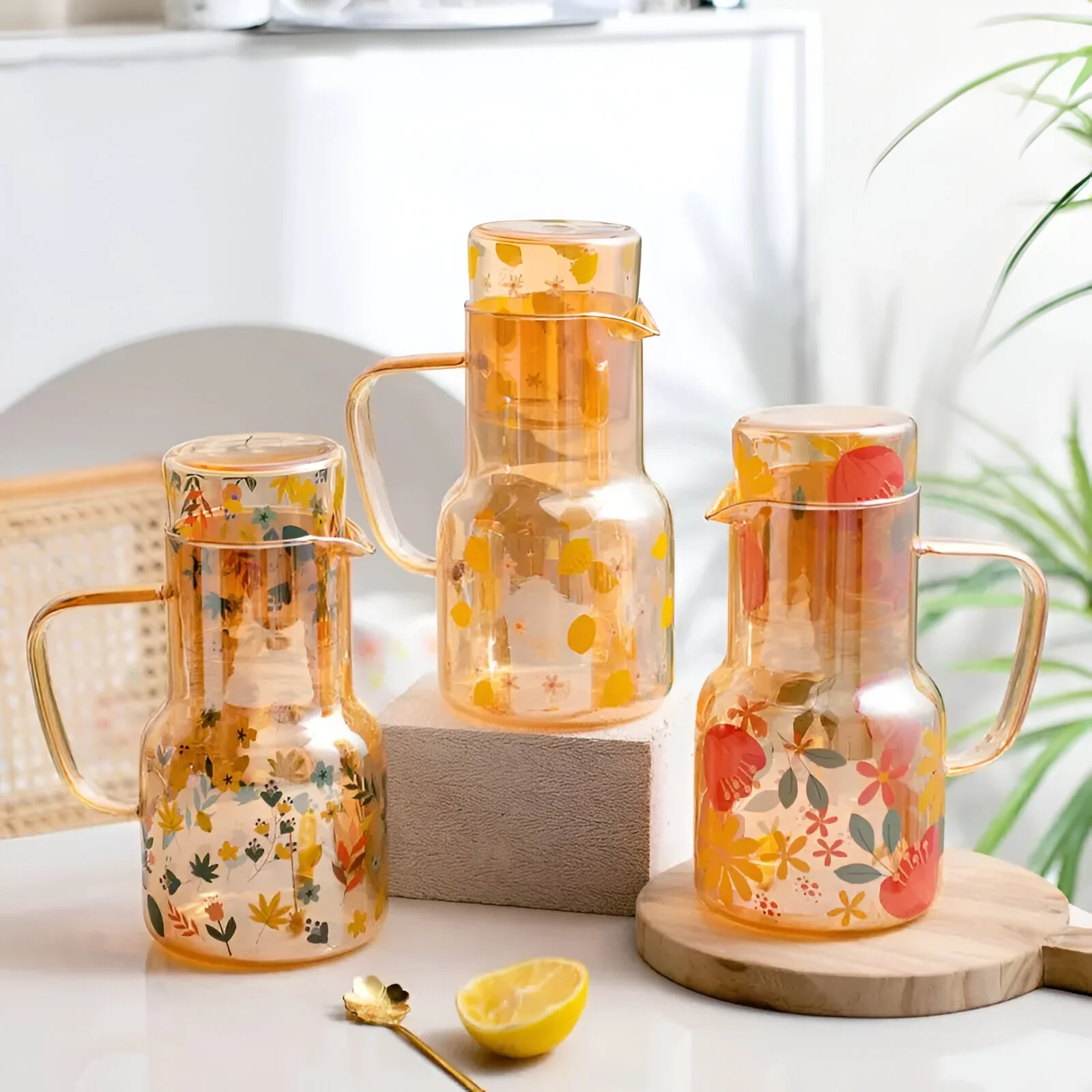 Large-Capacity Floral Glass Kettle – Heat-Resistant Beverage & Tea Pitcher