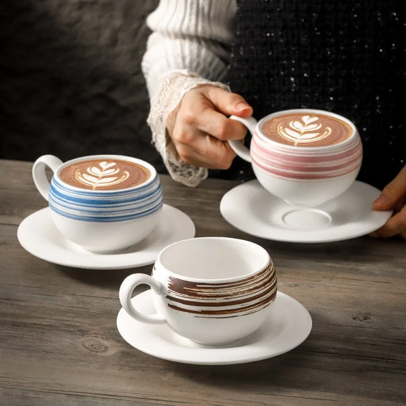 Japanese-Style 10oz Ceramic Coffee Cup with Oval Saucer