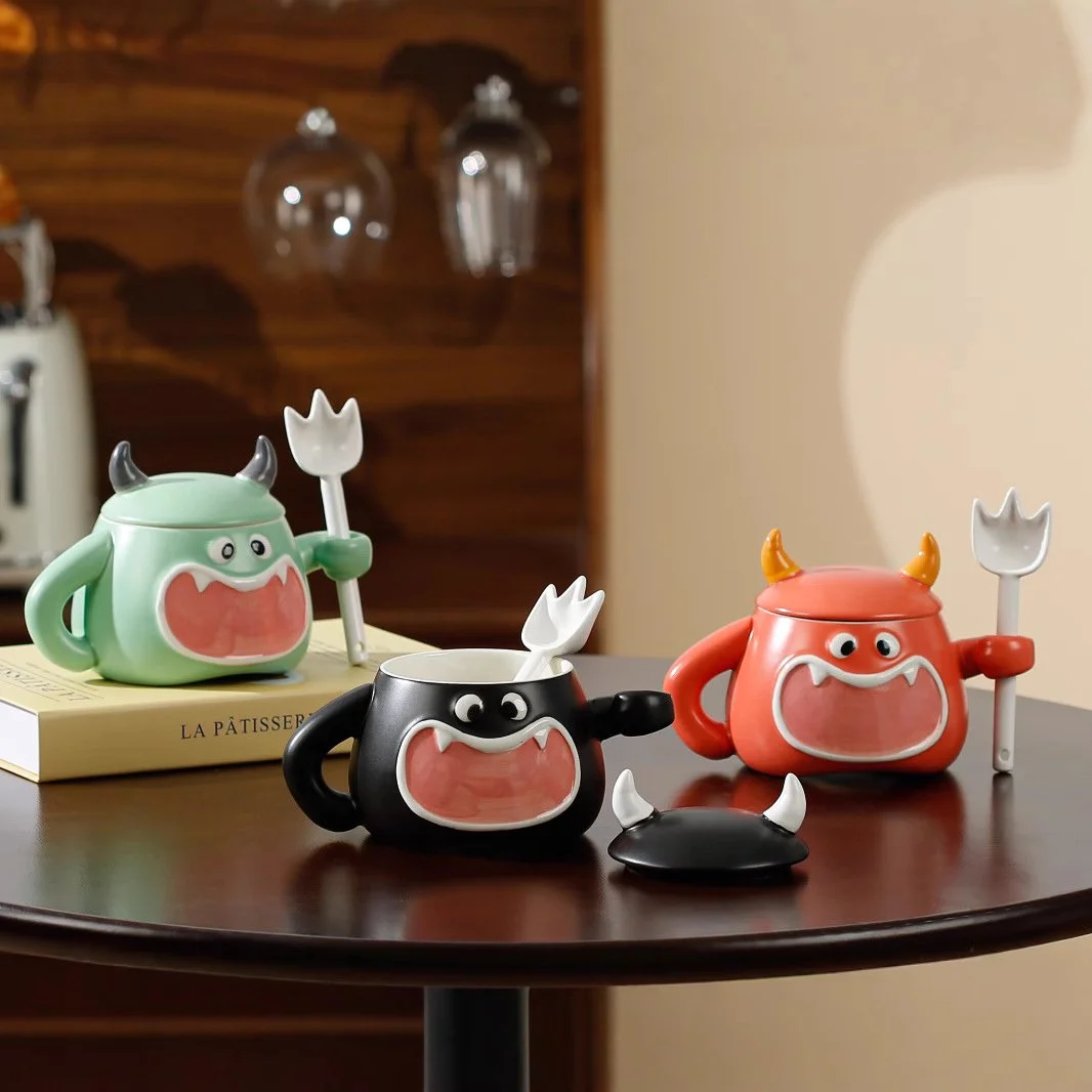Creative Ceramic Mug with Lid & Spoon – Funny Aesthetic Cup for Girls