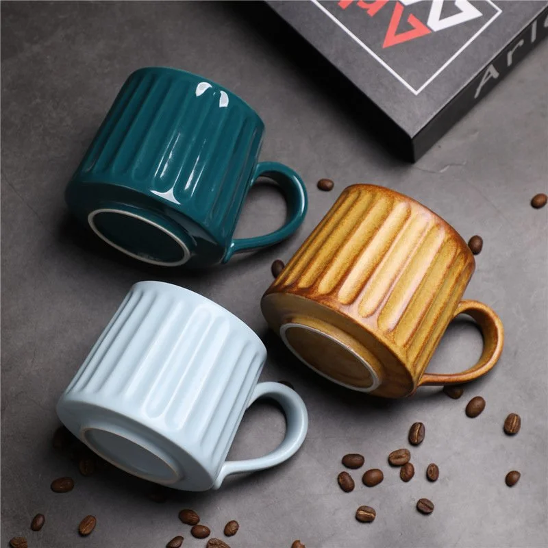 Retro Ceramic Coffee Cup and Saucer Set – Creative Pottery for Home & Tea Time