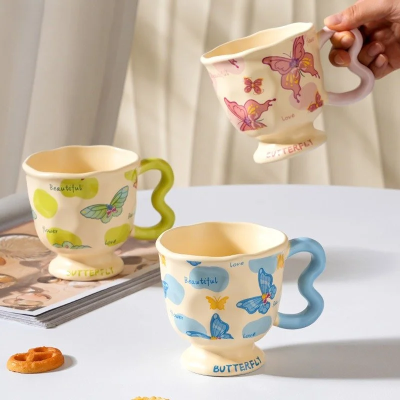 Cute Ceramic Butterfly Coffee Mug – Elegant Tall Cup for Home or Office