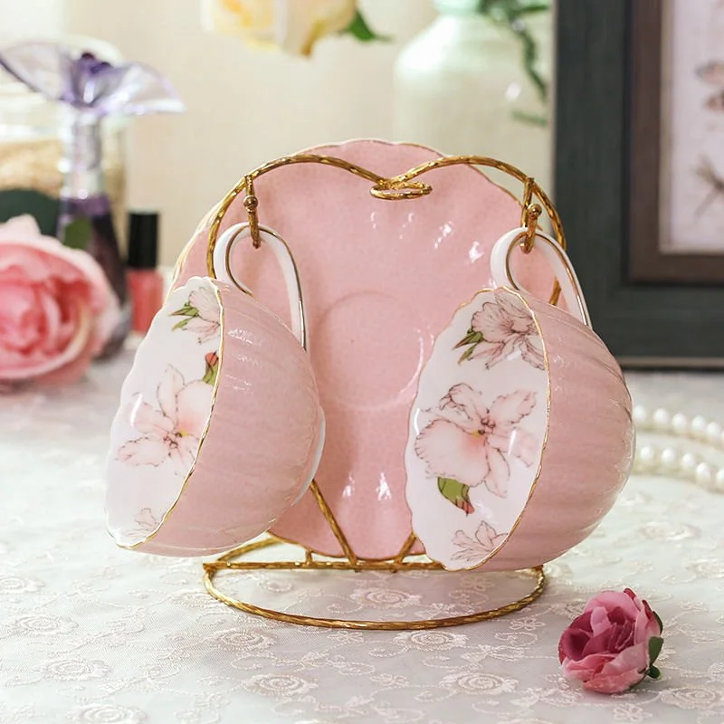 Pink Porcelain Coffee Cup & Saucer Set – 200ml Ceramic Tea Cup Duo