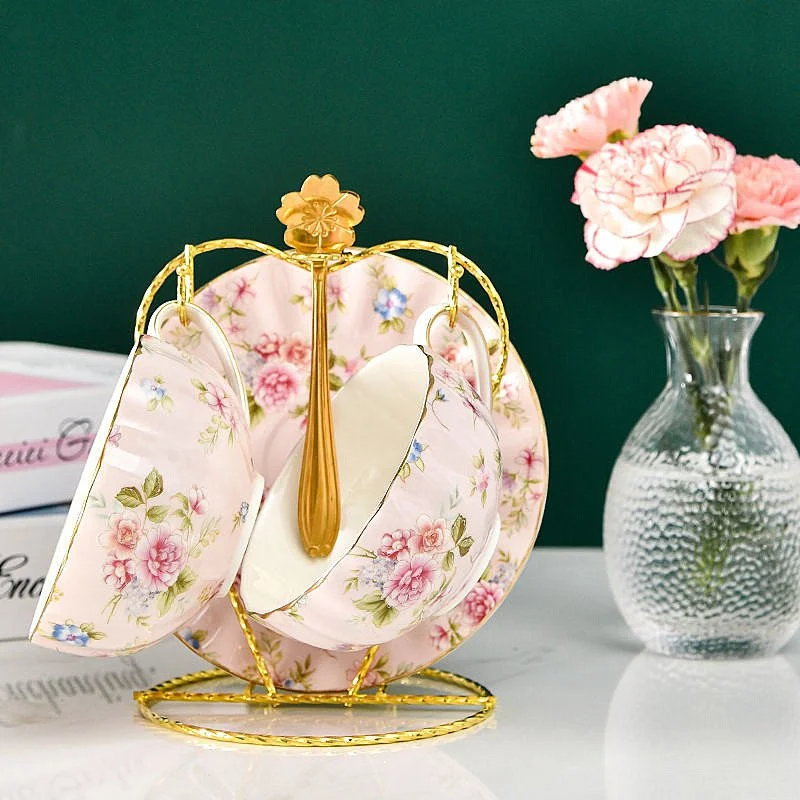 Elegant Bone China Coffee Cup & Saucer Set with Spoon – 2-Piece Floral Set (200ml)