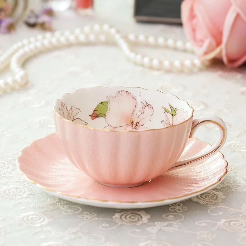 Pink Porcelain Tea Cup & Saucer Set – 200ml Elegant English Tea Cup