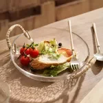 Handmade Rattan & Glass Fruit Plate – Japanese Retro Snack & Salad Dish