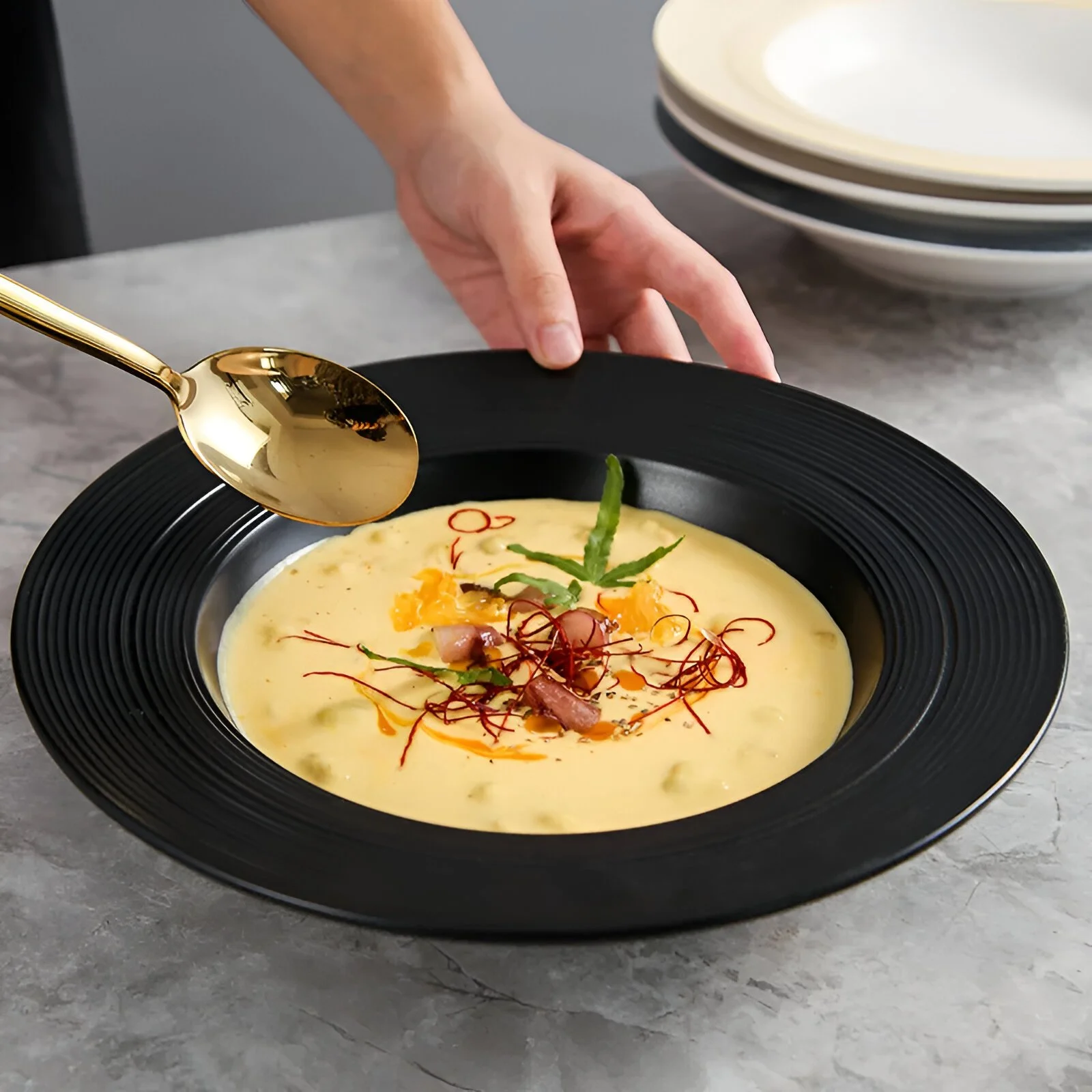 Nordic Minimalist Brushed Ceramic Pasta Plate Set – Elegant French Style Dinnerware