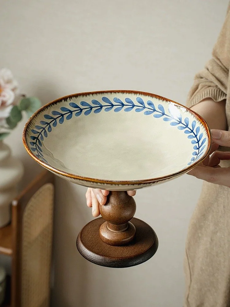 Elevated Wooden Ceramic Fruit & Snack Display Plate