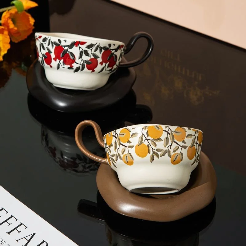 200ml Vintage Ceramic Tea Cup and Saucer Set - Elegant Drinkware for Home, Office, and Cafe