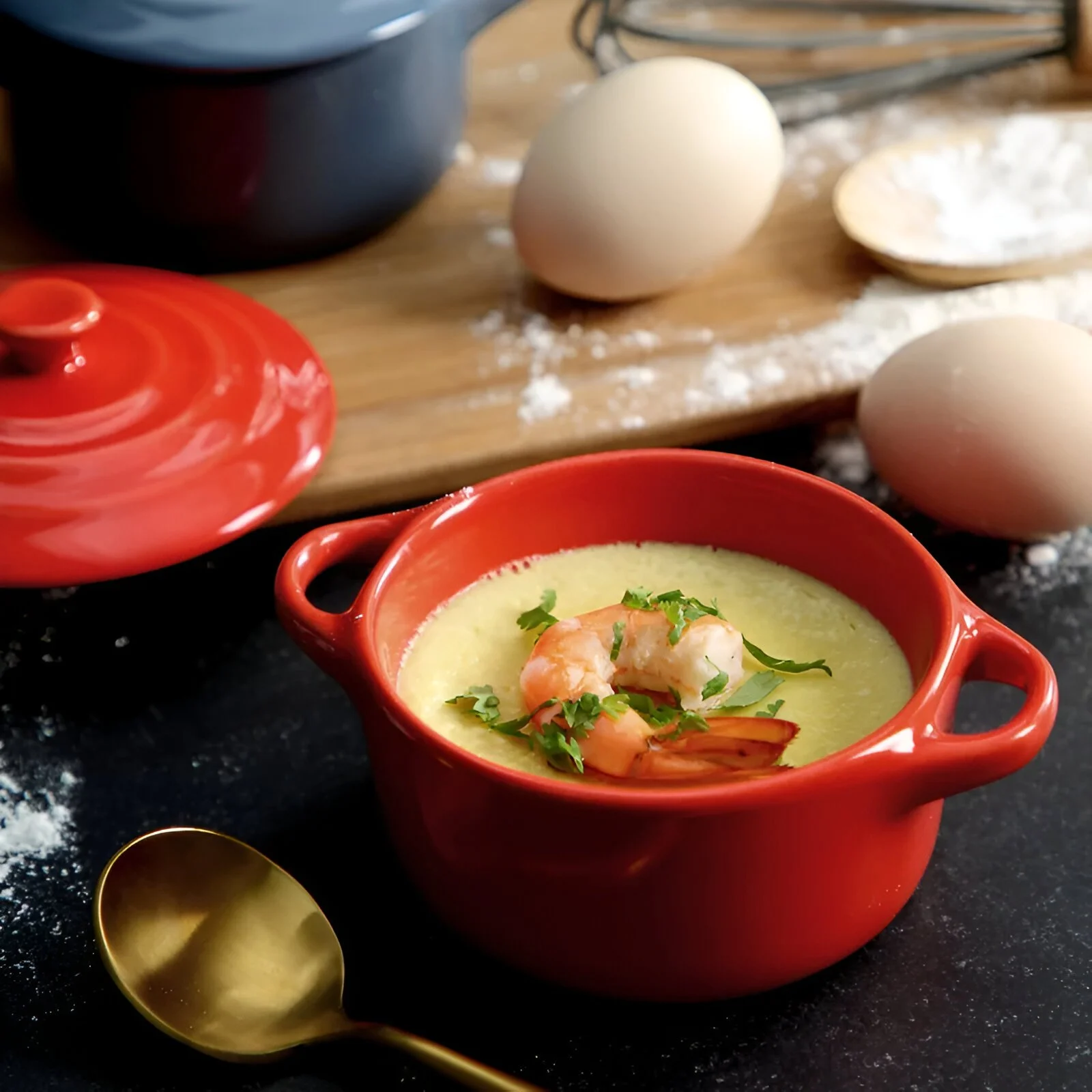 Double Ear Ceramic Bowl with Lid - Microwave & Oven Safe Soup, Egg, and Pudding Bowl